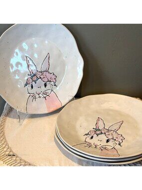 Set of 4 Bunny Dinner Plates Eli + Ana Vanessa Rabbit Spring Easter Plates